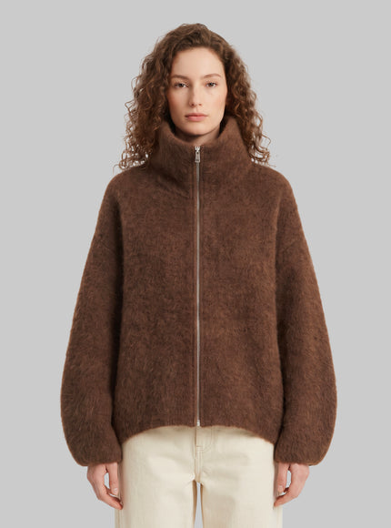 The Frankie Shop Lupa Zip Cardigan In Brown Brown