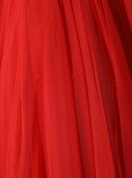 Dolce & Gabbana Red Off-Shoulder A-Line Tulle Dress
