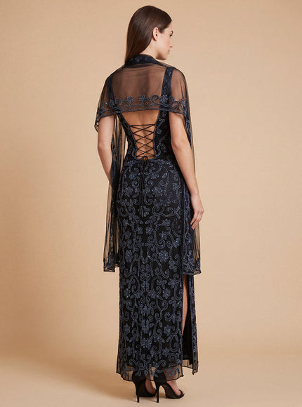 Strapless Beaded Gown with Scarf | Lara 9916