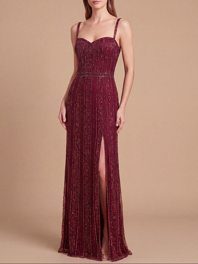 Spaghetti Strap Beaded Gown | Lara 9917 Wine