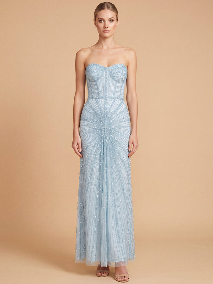 Lara 9918- Strapless Beaded Gown Sky Blue