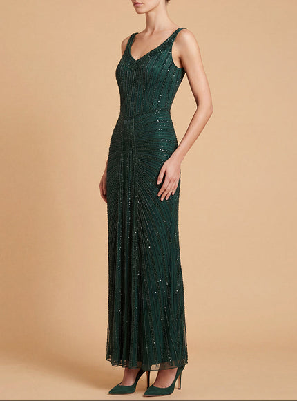 Beaded Subtle V-Neck Gown | Lara 9920