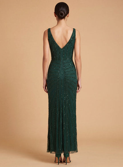 Beaded Subtle V-Neck Gown | Lara 9920