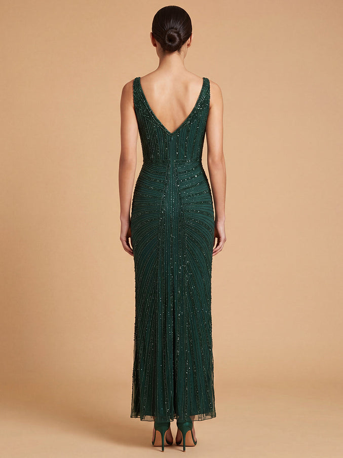 Lara New York Beaded Subtle V-Neck Gown 9920