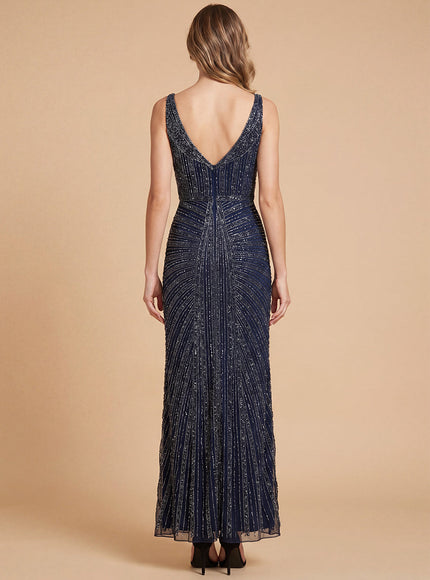 Beaded Subtle V-Neck Gown | Lara 9920