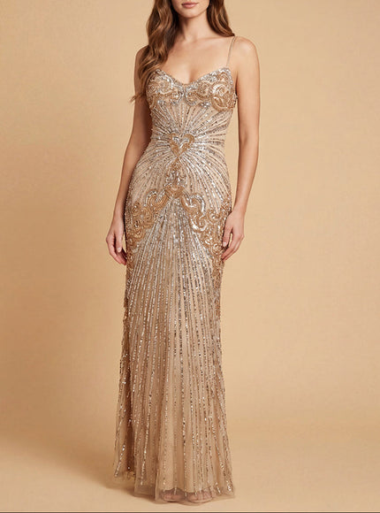 Strapless Beaded Gown with Detachable Straps | 9921 Nude