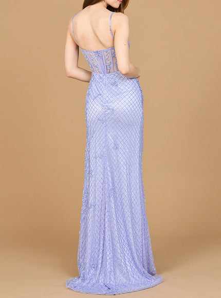 Lara Beaded Corset Prom Gown with Slit