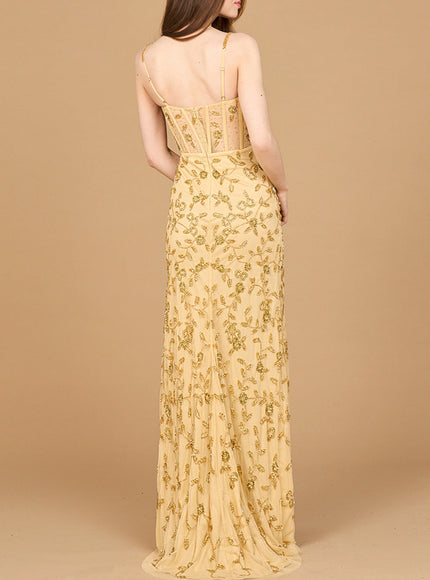 Lara Beaded Corset Gown with Slit