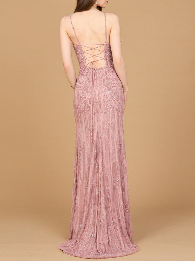 Lara Beaded Lace-up Dress with Slit