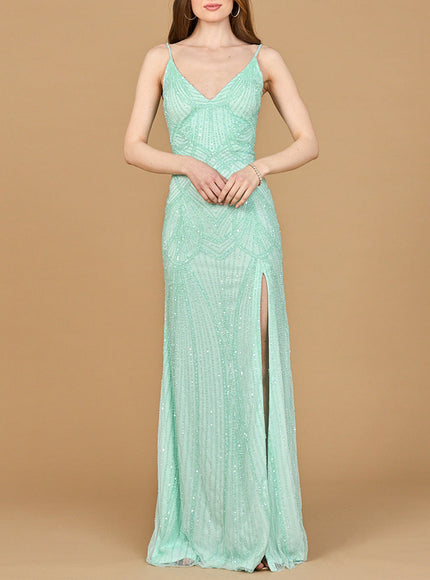 Lara Beaded Lace-up Dress with Slit Tiffany