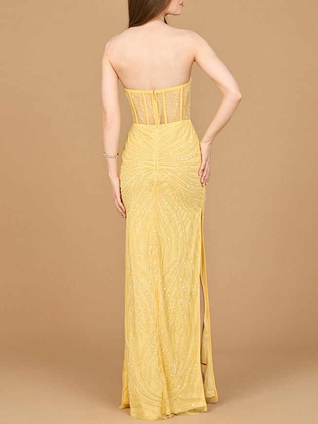 Lara Beaded Corset Prom Dress with Slit