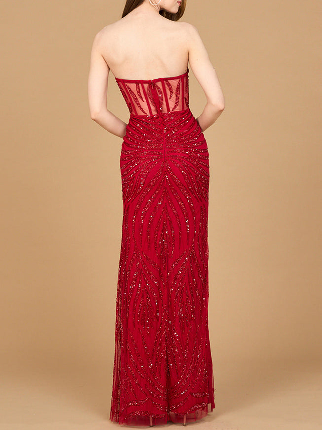 Lara Beaded Corset Prom Dress with Slit