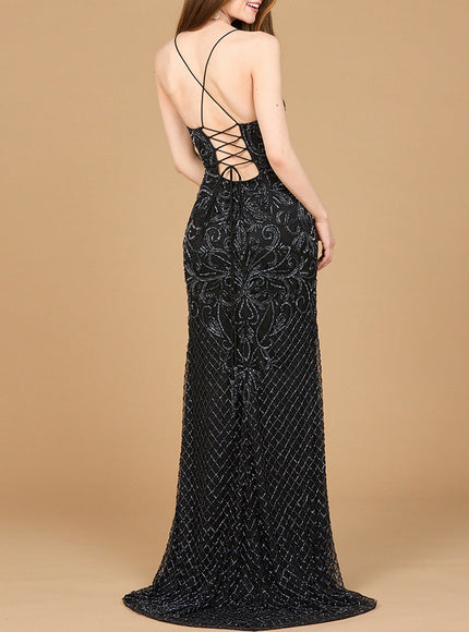 Lara Lace Up Open Back Beaded Dress