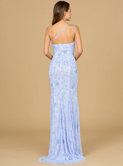 One Shoulder Beaded Gown with Slit