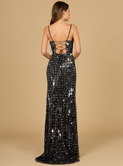 Lara Mirror Beaded Gown With High Slit