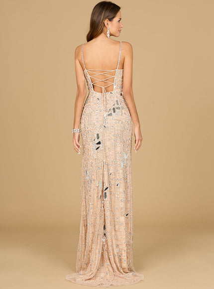 Lara Mirror Beaded Gown With High Slit