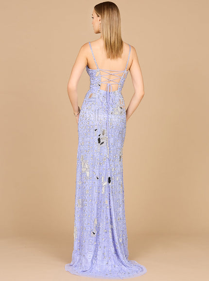 Lara Mirror Beaded Gown With High Slit