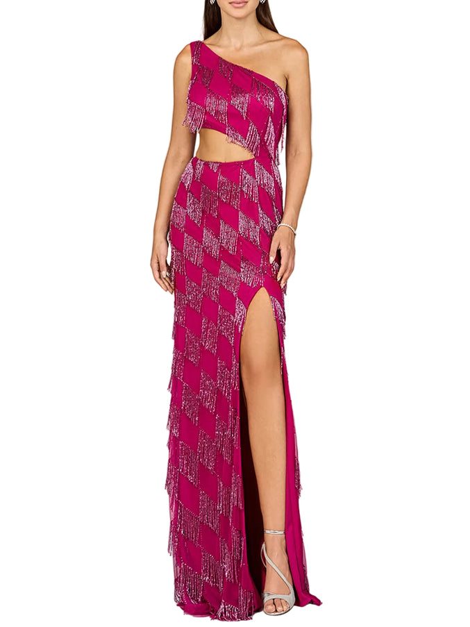 Lara One Shoulder Fringe Gown