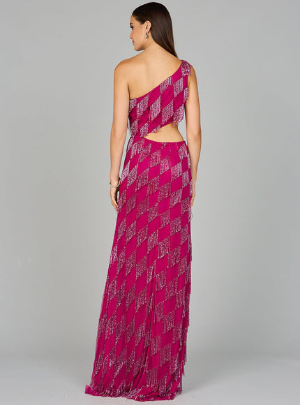 Lara One Shoulder Fringe Gown