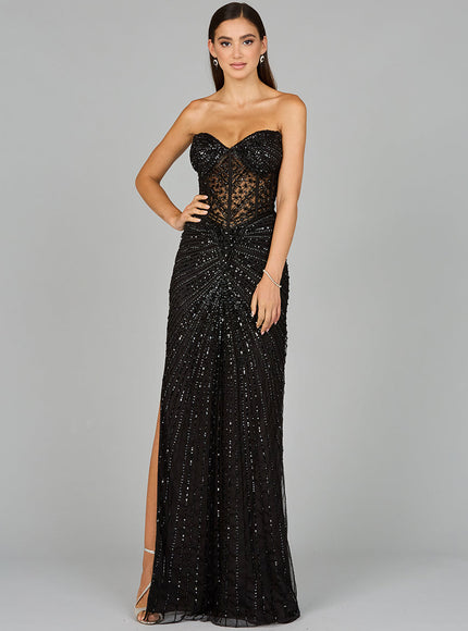 Lara Embellished Strapless Gown with Slit