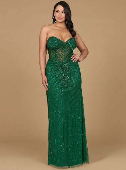 Lara Embellished Strapless Gown with Slit Emerald