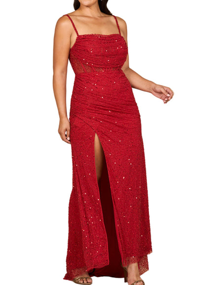 Lara Elegant Corset Gown with Slit Red