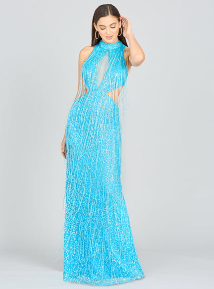 Carrie Fringe Beaded Dress - OUTLET Sky