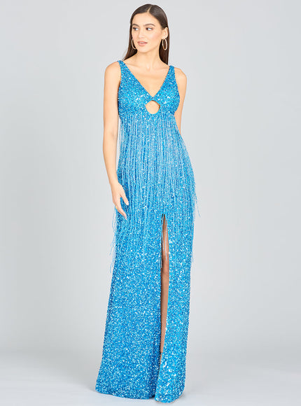 Regan Fringe Sequin Dress Ocean