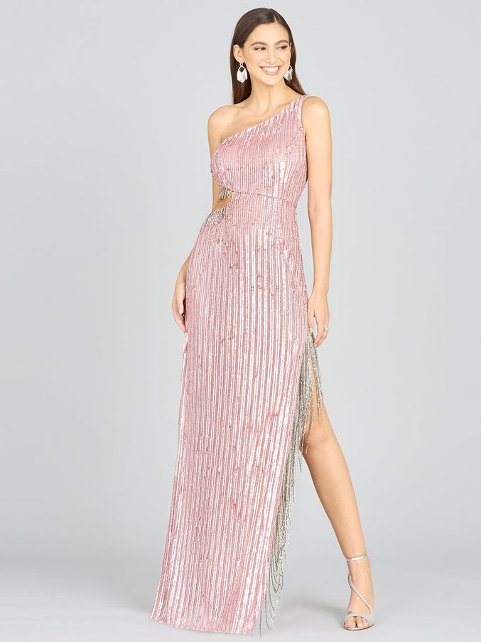 Lara New York 9978 Wendy Beaded Fringe Gown Cashmere