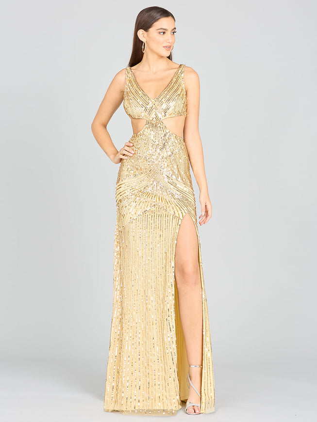 Lara Dahlia Sequin Dress Gold
