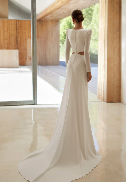 Rosa Clará Acacia Crepe Sheath Wedding Dress with Cut-Out Detail