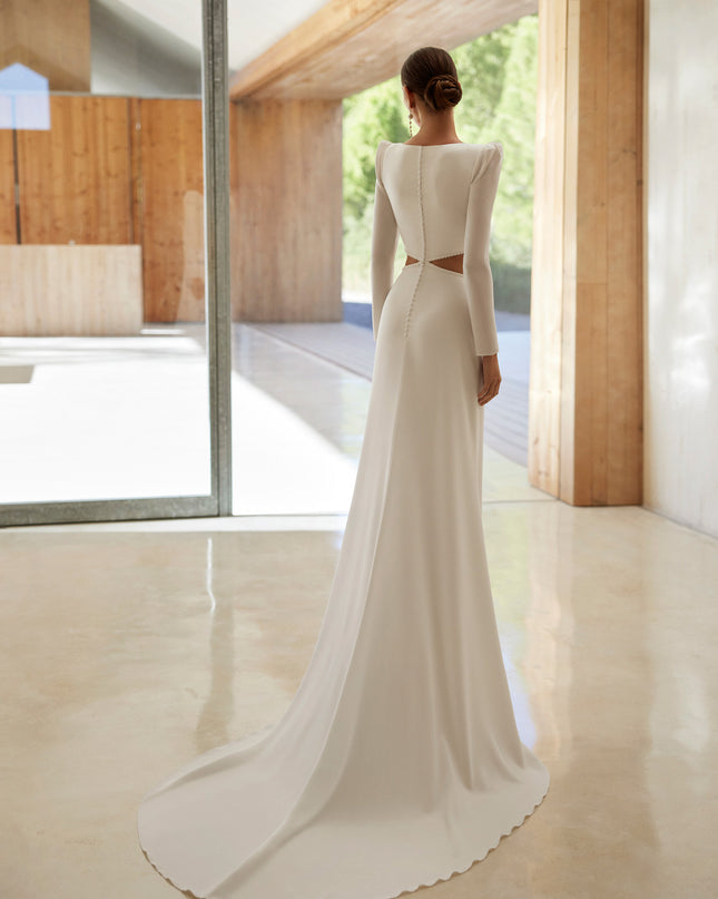 Rosa Clará Acacia Crepe Sheath Wedding Dress with Cut-Out Detail