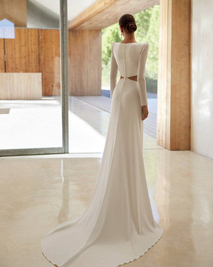 Rosa Clará Acacia Crepe Sheath Wedding Dress with Cut-Out Detail