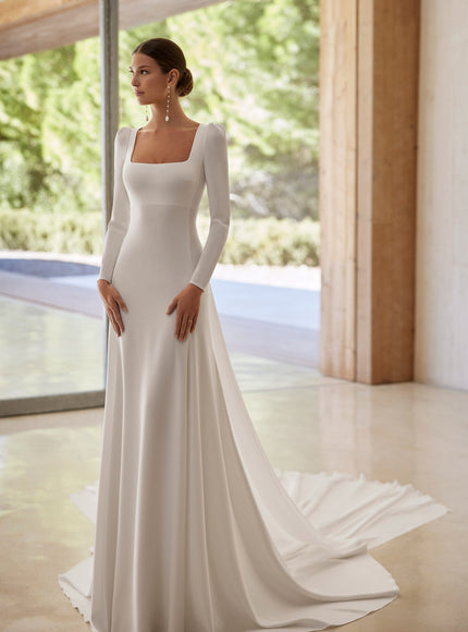 Rosa Clará Adan Long-Sleeve Crepe Wedding Dress