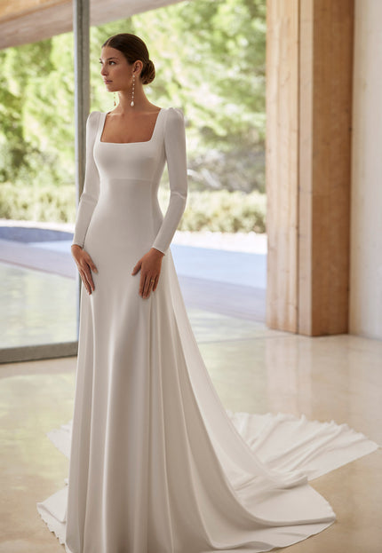 Rosa Clará Adan Long-Sleeve Crepe Wedding Dress