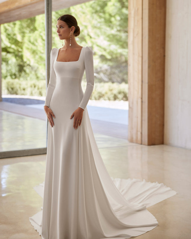 Rosa Clará Adan Long-Sleeve Crepe Wedding Dress