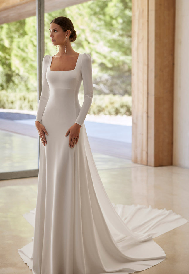 Rosa Clará Adan Long-Sleeve Crepe Wedding Dress
