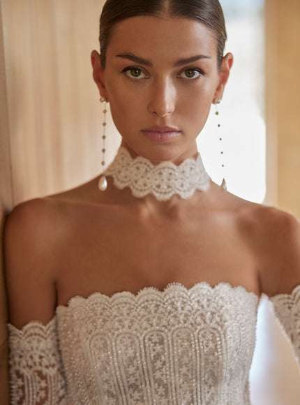 Rosa Clará Agatha Sheath Wedding Dress with Detachable Lace Sleeves