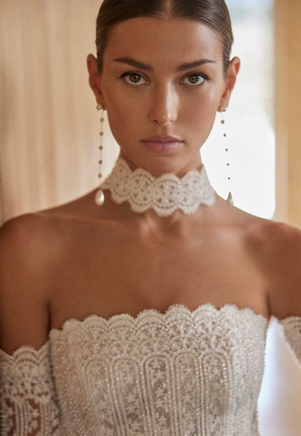 Rosa Clará Agatha Sheath Wedding Dress with Detachable Lace Sleeves