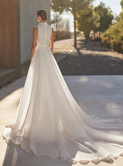 Rosa Clará Alfia Two-Piece Sheath Wedding Dress with Detachable Overskirt