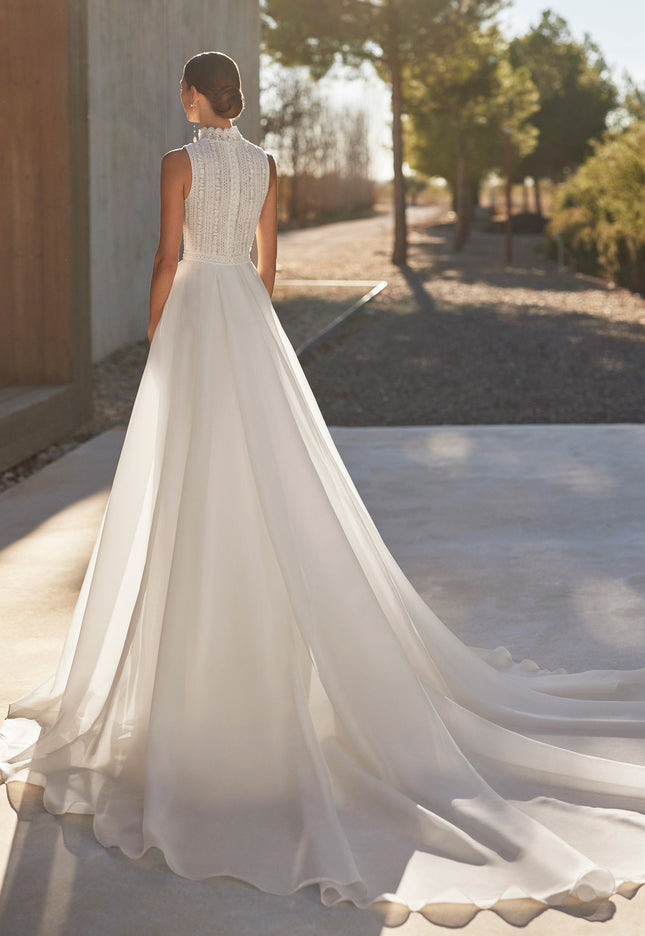 Rosa Clará Alfia Two-Piece Sheath Wedding Dress with Detachable Overskirt
