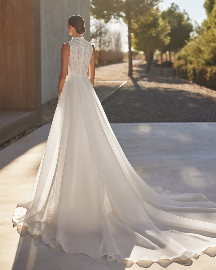 Rosa Clará Alfia Two-Piece Sheath Wedding Dress with Detachable Overskirt