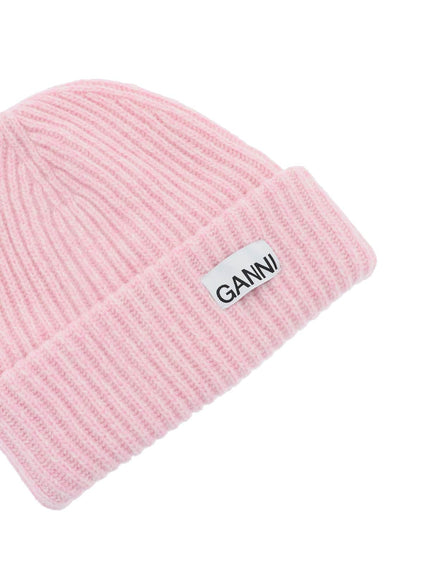 Ganni beanie hat with logo patch