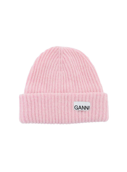 Ganni beanie hat with logo patch