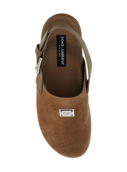 Dolce & Gabbana suede leather clogs with logo plate