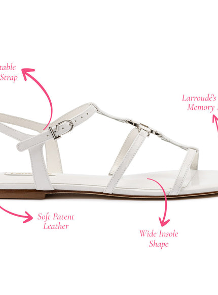 Larroude Hana Flat In White Patent Leather
