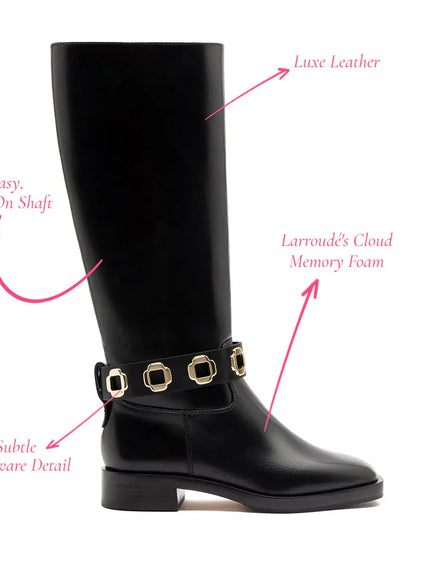 Larroude Milan Flat Boot In Black Leather