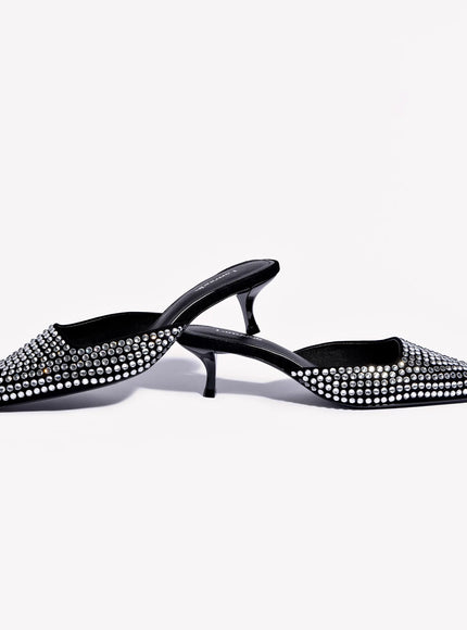 Larroude Amal Crystal Mule In Black Suede