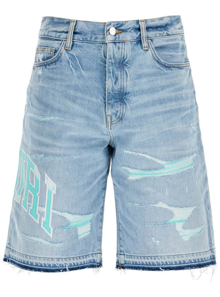 Amiri denim logo varsity bermuda shorts