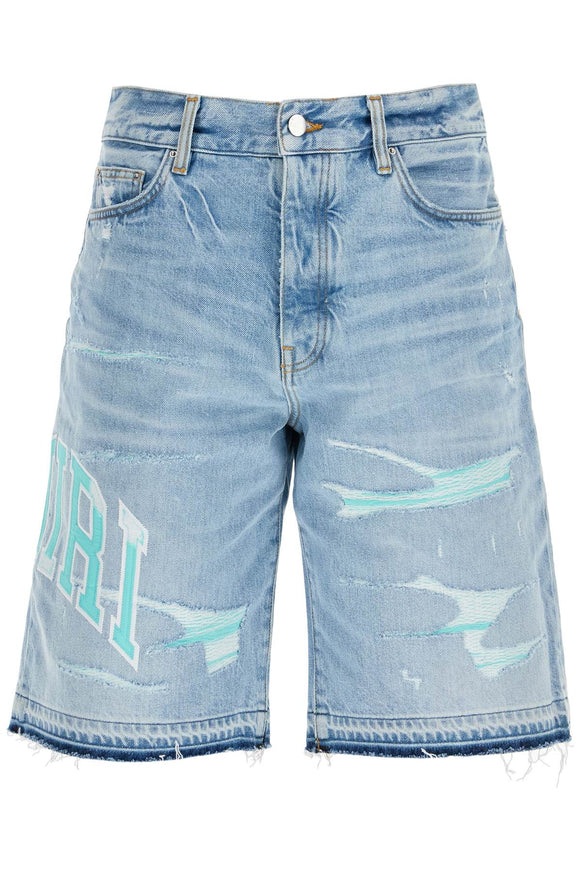 Amiri denim logo varsity bermuda shorts